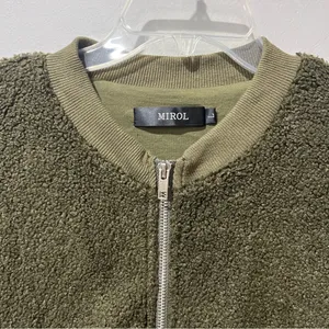 Womens‎ Mirol Sherpa Fleece bomber Faux Fuzzy Size Large Army Green Jacket thumbnail 5