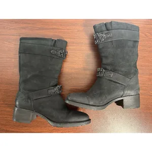 Vera Wang Lavender Label Uma Embellished Black Leather Moto Biker Boots Sz 7.5 thumbnail 8