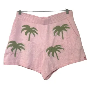Show Me Your Mumu Boardwalk Shorts Pink Palm Tree Knit MS2-4939 Size L thumbnail 2