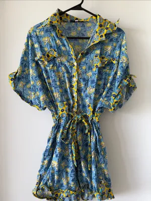 Just Belinda Blue & Yellow Floral One-Piece Romper thumbnail 1