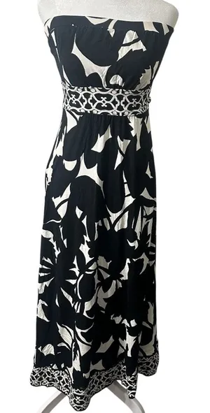White House Black‎ Market Strapless Maxi Dress XS Black Ivory Y2K Graduation thumbnail 1