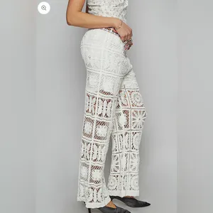Women's White Crochet Pants Size L thumbnail 3