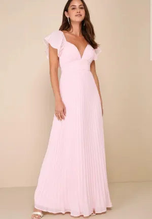 Lulus Ideal Occasion Pink Pleated Flutter Sleeve Maxi Dress thumbnail 1