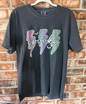 Comfort Colors Pepper Tee with Orange, Purple & Green Lightning Bolts thumbnail 1
