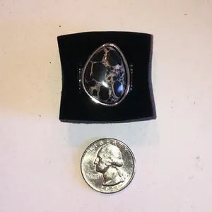 Silver Tone Black Marble Stone Cocktail Ring thumbnail 3