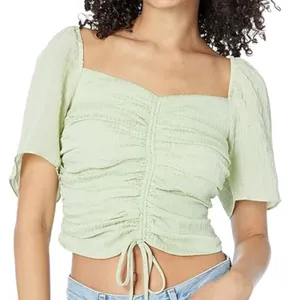 WAYF Secrets Kept Gathered Flutter Sleeve Top‎ XS Green Coquette NEW *TINY FLAW thumbnail 1