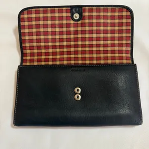 Dockers Black Leather Tri-Fold Continental Wallet Plaid Lining Checkbook Holder thumbnail 7