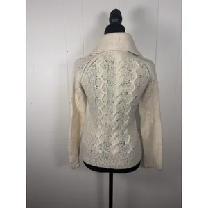 j crew black tag wool cable‎ knit turtleneck sweater beige loose knit med thumbnail 2