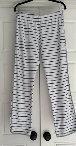Lake Pima Cotton Stripe Pajama Pants, Medium White thumbnail 1