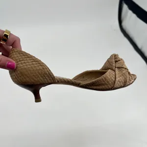 Stuart Weitzman tan snake-embossed leather D'Orsay kitten heels knotted vamp 6.5 thumbnail 4
