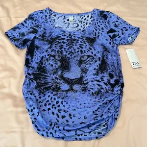 NWT Thomas & Olivia szS Lustry lavender SS leopard print studded rouched Tshirt thumbnail 2