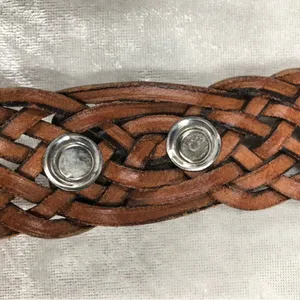 Fossil Vintage Genuine Leather braided Belt Silver Medallion Concho Western med. thumbnail 6