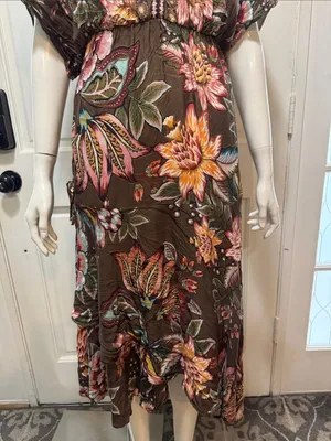 Farm Rio Anthropologie Valentina Brown Floral Maxi Dress In Brown Motif Size XS thumbnail 6