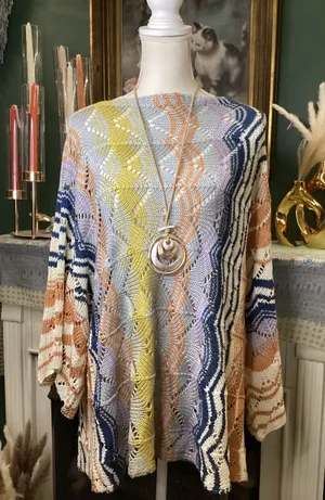 Easel Los Angeles Womens Large Multi Color Chevron Open‎ Knit Oversized Sweater thumbnail 1