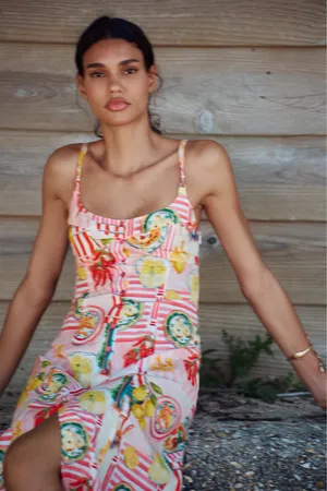 Zara Floral Pink Lemon Print Maxi Dress - Italy Inspired Summer Linnen Dress thumbnail 7
