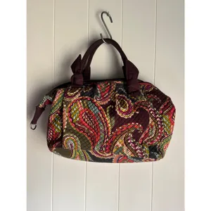 Vera Bradley Mesa Red Gathered Satchel Paisley Quilted Cotton Bag thumbnail 7