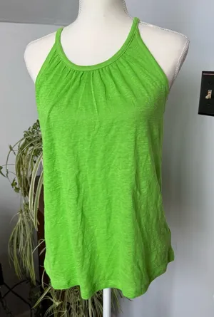 Halston Heritage Linen Tank Top Thin Straps Lime Green size Small Beachy coastal summer‎ thumbnail 1