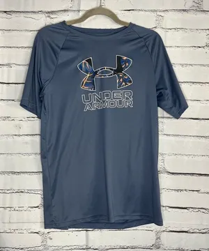 Under Armour Youth XL Navy Performance Logo Athletic Loose Fit Gym Training Tee thumbnail 1