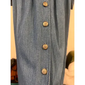 Vintage 90s Karin Stevens Denim Maxi Dress Velvet Collar Button Front 6P thumbnail 6