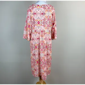 Sheilay Midi Dress Womens Large Pink Floral Tassel 3/4 Sleeve V-Neck‎ Summer NEW thumbnail 8