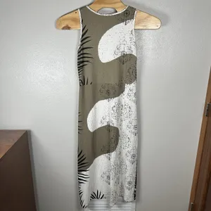 Parsley & Sage Cotton Stretch Midi Dress Womens Small Sleeveless Green‎ Palm Art thumbnail 3