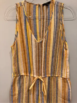 Anthropologie Drew Linen Blend Yellow Striped Jumpsuit Romper thumbnail 3