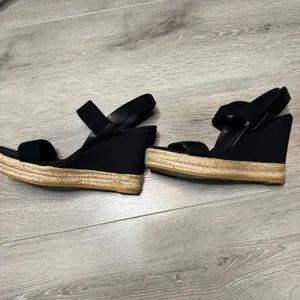 Tory Burch Black Canvas Espadrille Wedge Sandals Jute‎ Platform Heels Size 10.5 thumbnail 6