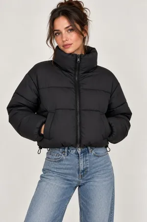 New Look Black Oversized Puffer Jacket High Neck Winter Coat Women’s US 6 thumbnail 1
