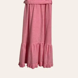 Vintage Pink Lace Trim Ruffle Flounce Hem Belted Midi Dress S thumbnail 8