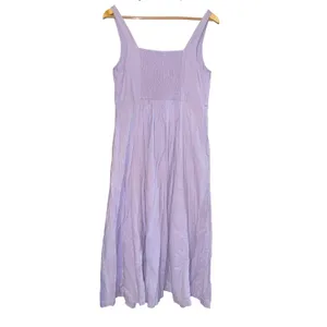 Old Navy Linen Blend Lavender Purple Midi Dress Womens Medium Smocked Sweetheart thumbnail 5