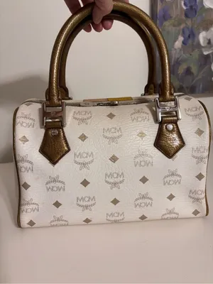 MCM Princess Lion Satchel H0501 White Visetos Bronze Python Trim Satchel thumbnail 2