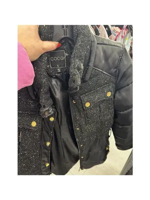 COOGI Women's Black Tweed Puffer Jacket Gold Buttons Large thumbnail 9