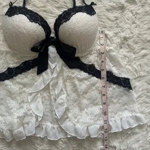 Linea Donatella Babydoll Chemise Lingerie Sleepwear Top Sheer Lace White Sz L thumbnail 8