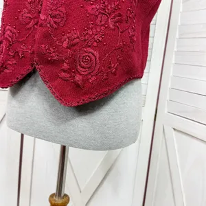Vintage 90s Heirloom Collectibles Embroidered Beaded Sweater Vest‎ Red Medium thumbnail 6