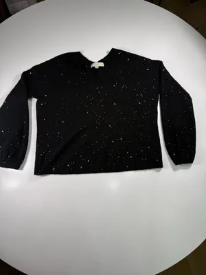 LOFT Black V-Neck Sparkle Knit Sweater thumbnail 2