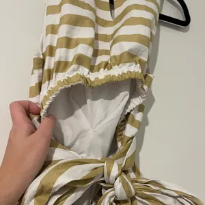 DO+BE Striped Bow Back A Line Mini Dress - Tan and White thumbnail 6