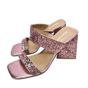 Abound‎ Mules Pink Glitter Block Heel Slide Sandals Square Toe Size 5 thumbnail 3