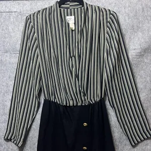 Popovitch Vintage Striped Sheer Top Midi Dress Black White‎ Gold Button Size 10 thumbnail 2