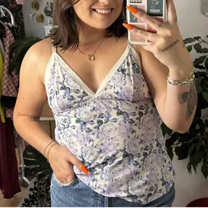 Jessica Simpson Y2K Floral V-Neck Cami Top Blue White Size Medium thumbnail 1