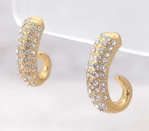 Vintage Stud Earrings Gold Tone & Clear Gems - Repair Needed thumbnail 1