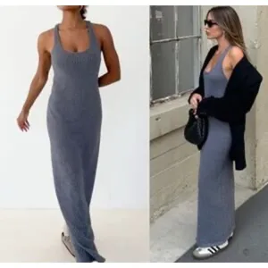Anthropologie NWT Rumored Women Medium Smoke Heather Lakeville Knit Maxi Dress thumbnail 2