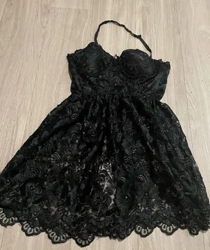 Black Lace Fit & Flare Dress - Women's Elegant Evening Dress thumbnail 1