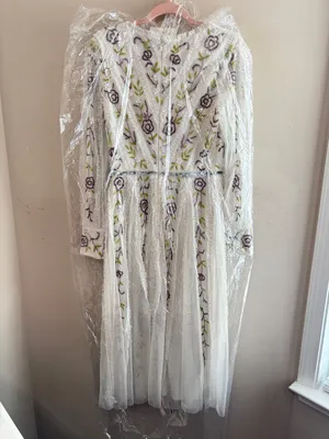 NWT MAC DUGGAL 9133 Hand-Beaded Floral Long-Sleeve Midi‎ Dress, Sz 2, IvoryMulti thumbnail 5