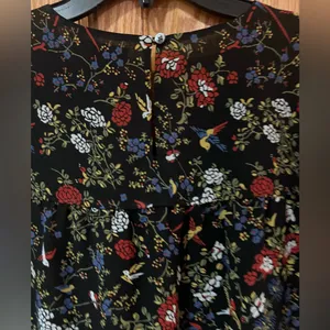 Madewell Sheer-Sleeve Ruffle Peplum Top Blouse in Black Finch Floral‎ Size Large thumbnail 13
