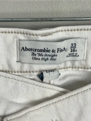 ABERCROMBIE & FITCH White The 90s Straight Ultra High Rise Denim Jeans Sz 16 thumbnail 5