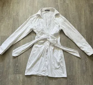 ZARA Front Toe White Button Up Dress thumbnail 8
