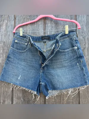 Free Assembly High-Rise Frayed Denim Jean Shorts - Blue Size 8 thumbnail 4