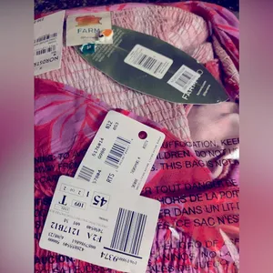 Farm Rio dress living nature pink red women’s medium long‎ puff sleeve thumbnail 9