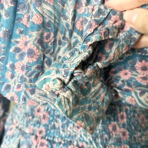 Cleobella Blue Pink Floral Cotton Smocked Mini Dress Size Medium Boho Tiered thumbnail 5