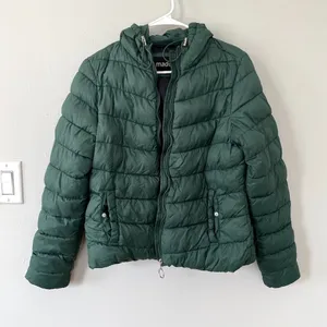Madden NYC green puffed‎ winter jacket coat hooded pockets nylon warm size large thumbnail 1